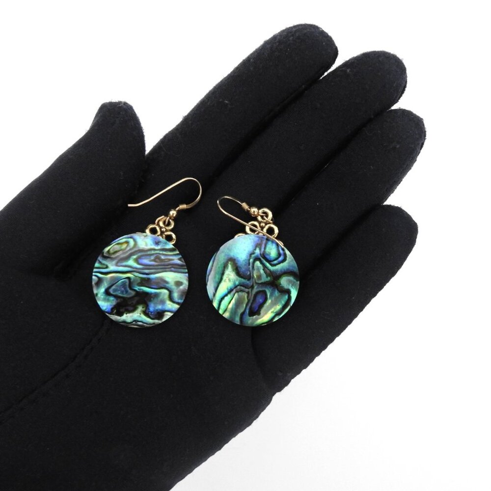 Abalone Paua Shell Ear Spike Earrings Gold Tone Round Beach Tropical